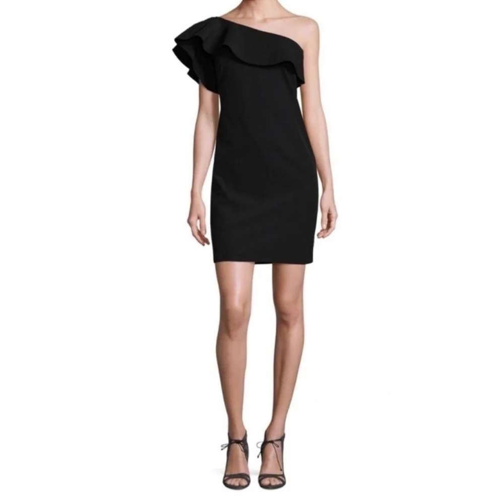 Alexia Admor One Shoulder Ruffle Cocktail Special Occasion Mini Dress SZ 4 Black